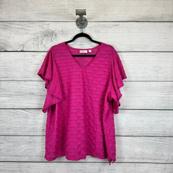 Belle by Kim Gravel V-Neck Textured Blouses - Pink and Orange - Picture 3 of 13